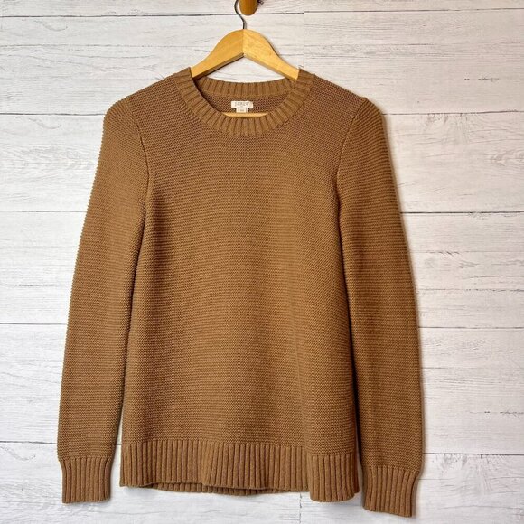 J Crew Factory Sweater Womens Size XXS Cognac Crew Neck Merino Wool Blend - Picture 1 of 15